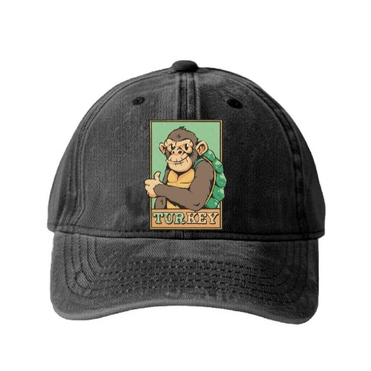 TURKEY = TURTLE + MONKEY FUNNY ANIMALS Washed Denim Baseball Caps