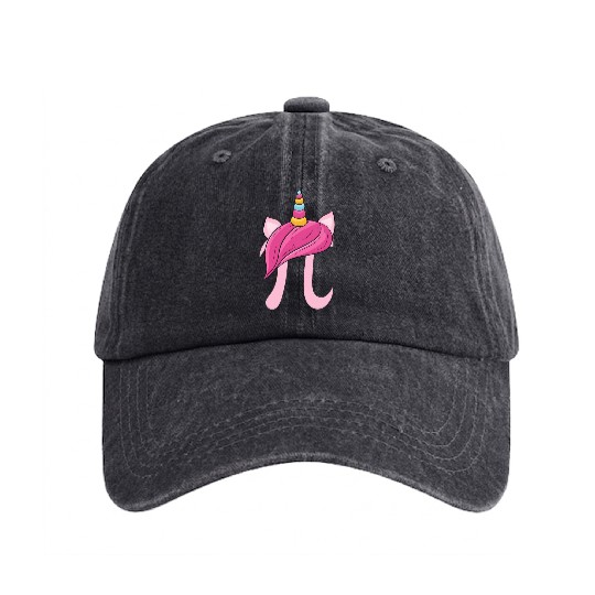 Cute Unicorn Face Pi Day Design Girls Math Geek Pi Washed Denim Baseball Caps
