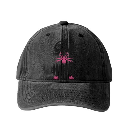 Buck Deer Hunting Hunter Girl Washed Denim Baseball Caps