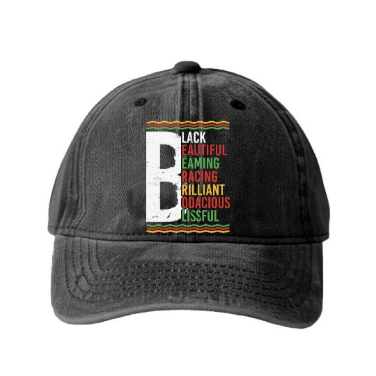 Black Beautiful Beaming Bracing Brilliant Washed Denim Baseball Caps