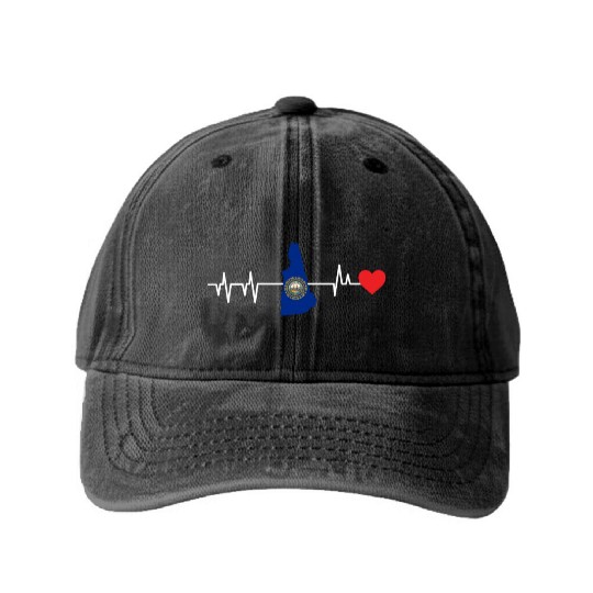 New Hampshire Heartbeat Gift Washed Denim Baseball Caps