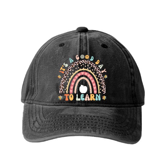 It's a Good Day to Learn Preschool Teacher Rainbow Washed Denim Baseball Caps