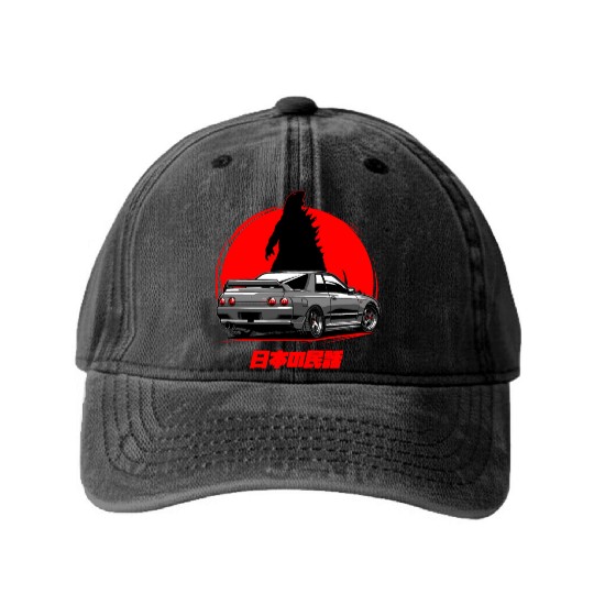 Nissan GTR 32 Grey Back Washed Denim Baseball Caps