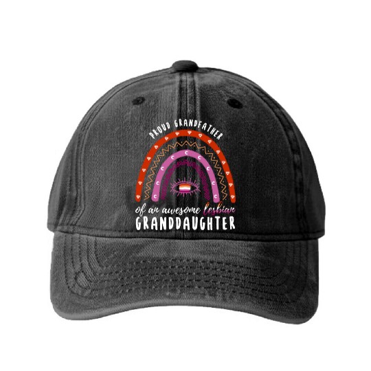 Rainbow Grandfather Lesbian Granddaughter Washed Denim Baseball Caps