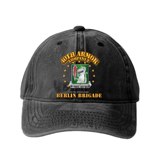Army Company F 40th Armor Berlin Brigade Washed Denim Baseball Caps