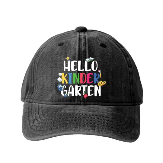 Hello Kindergarten Back To School Washed Denim Baseball Caps