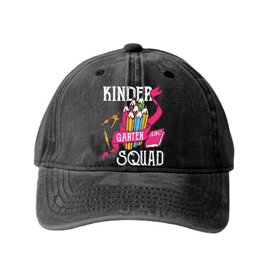 Kindergarten Squad Student Back To School Washed Denim Baseball Caps