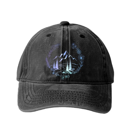 Flower Mountain Landscape Wilderness Mountaineer Washed Denim Baseball Caps