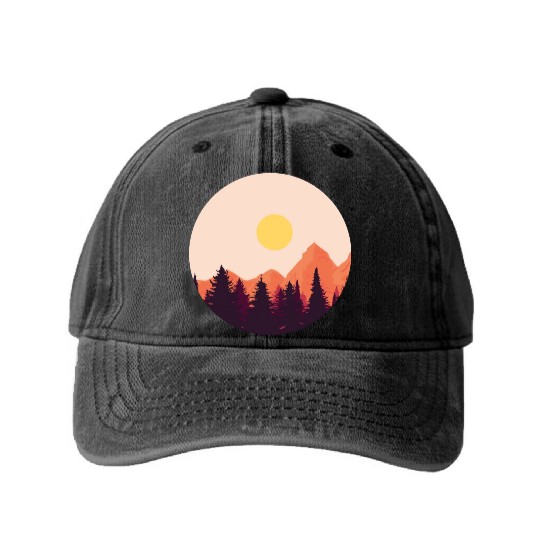 sunset horizon mountains Washed Denim Baseball Caps