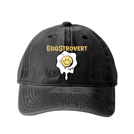 Eggstrovert Happy Extrovert Fried Egg Washed Denim Baseball Caps