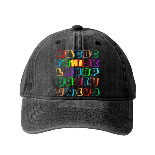 Alphabet Hi Back To School Kindergarten Washed Denim Baseball Caps