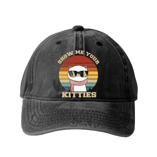 Show me your Kitties Cat Lover Washed Denim Baseball Caps