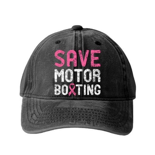 Save Motor Boating - Beat Breast Cancer Washed Denim Baseball Caps