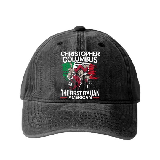 Christopher Columbus The First Italian American Washed Denim Baseball Caps