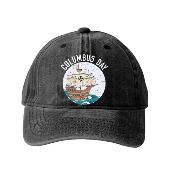 Columbus Day Christopher Columbus Italian American Washed Denim Baseball Caps