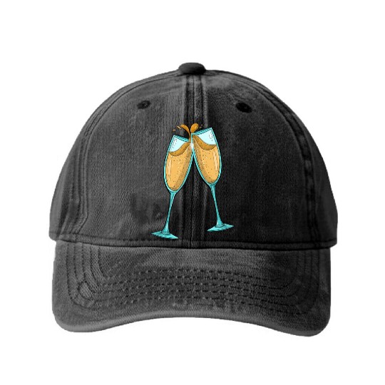 Champagne Glasses / Cheers Washed Denim Baseball Caps
