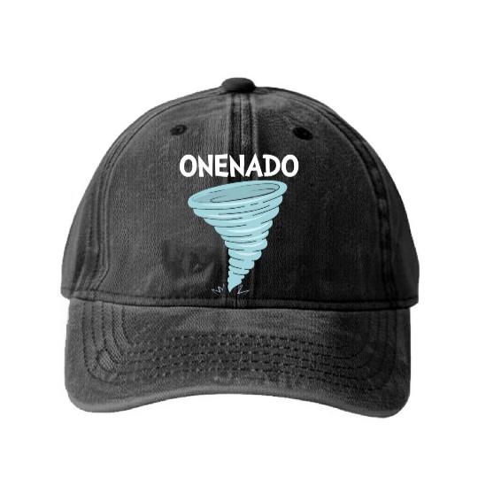 Onenado 1st Birthday Tornado Washed Denim Baseball Caps