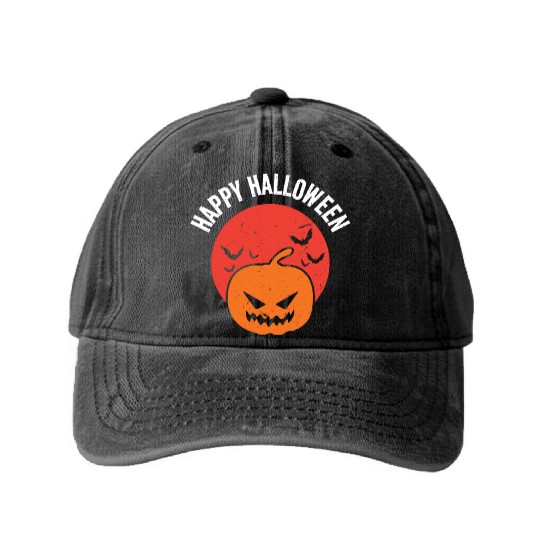 Halloween Trick Or Treat Pumpkin Happy Halloween Washed Denim Baseball Caps