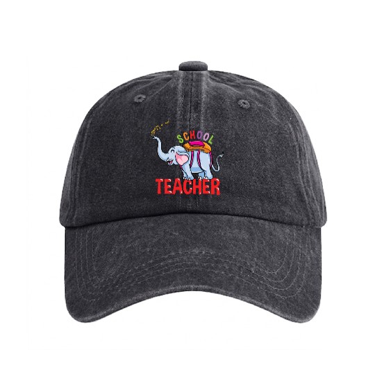 Back To School Elephant School Teacher Washed Denim Baseball Caps