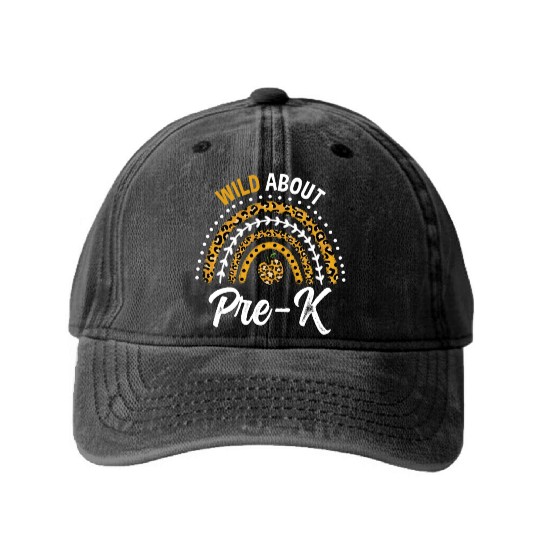 Wild About Pre-K Teacher Rainbow Washed Denim Baseball Caps
