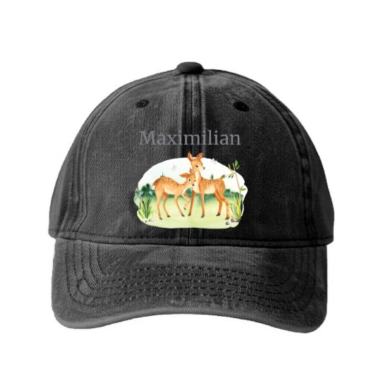 Waldtier Reh Flowers Name Maximilian Washed Denim Baseball Caps
