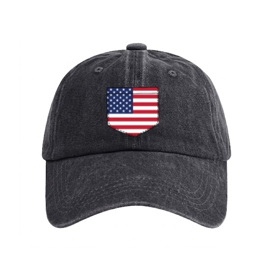 America flag in a shape of a pocket Washed Denim Baseball Caps
