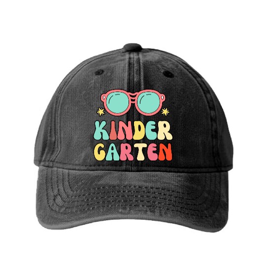 Groovy Hello Kindergarten Vibes Retro Washed Denim Baseball Caps