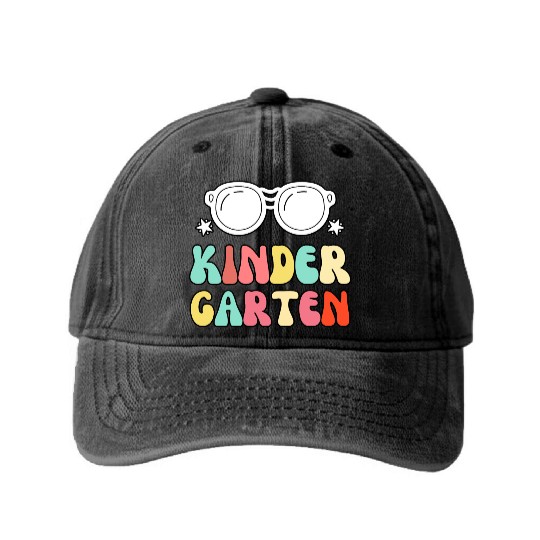 Groovy Hello Kindergarten Vibes Retro Washed Denim Baseball Caps