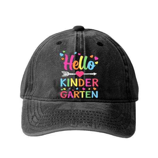 Hello Kindergarten Team Kinder Back to School Teac Washed Denim Baseball Caps