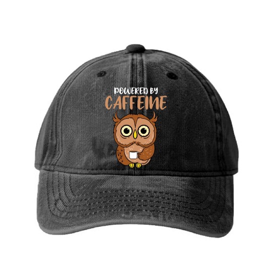 Powered By Caffeine For Owl Lover Washed Denim Baseball Caps