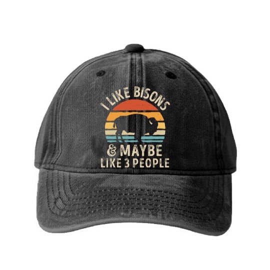 I Like Bisons and Maybe 3 People Retro Sunset Vint Washed Denim Baseball Caps