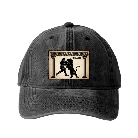 Greek Mythology Gifts Greece Mythology Art Lion He Washed Denim Baseball Caps
