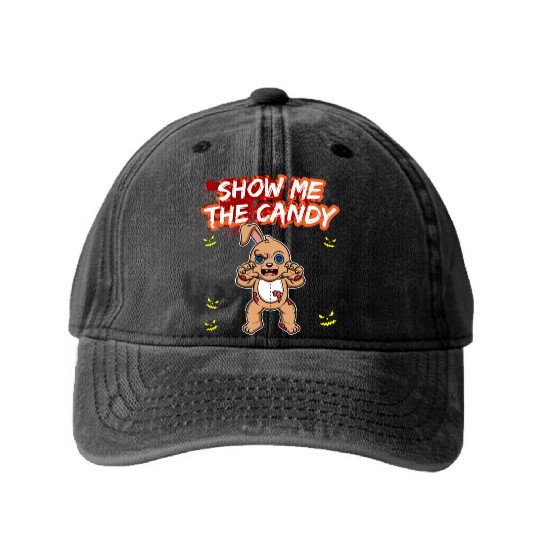 Show Me The Candy Halloween Costume Trick Or Treat Washed Denim Baseball Caps