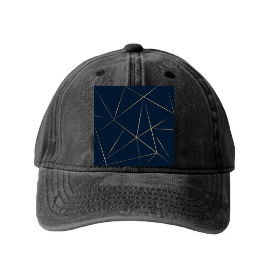 Luxury Gold Navy Blue Geometric Polygon Washed Denim Baseball Caps