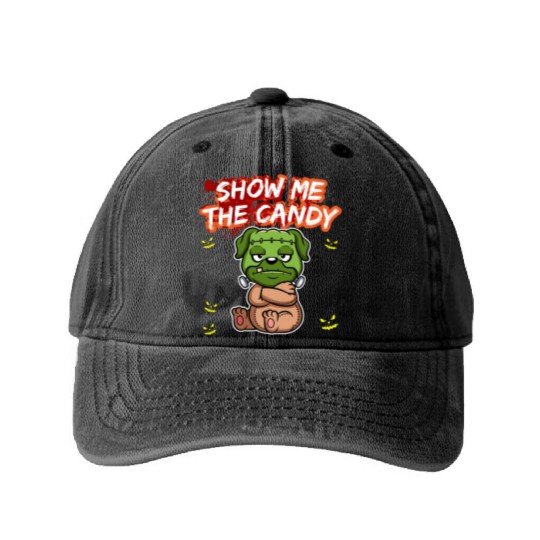 Show Me The Candy Halloween Costume Trick Or Treat Washed Denim Baseball Caps