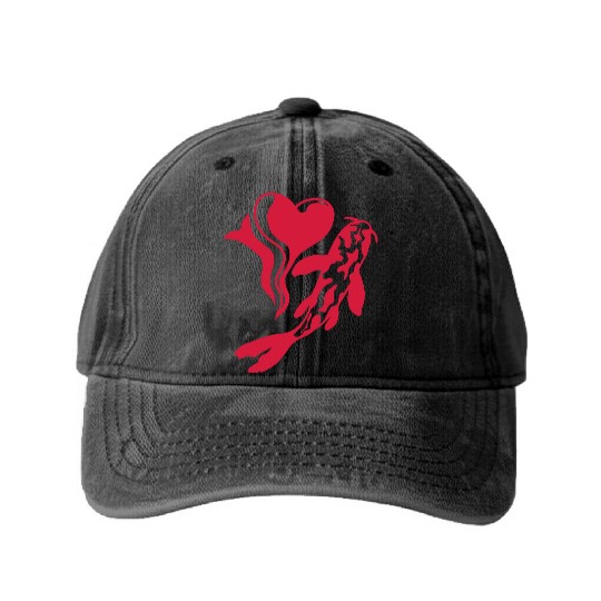 koi fish I Love Washed Denim Baseball Caps