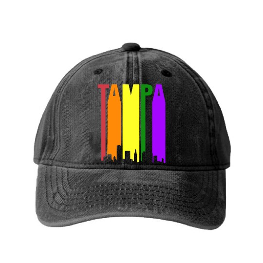 Tampa Florida Gay Pride Rainbow Washed Denim Baseball Caps