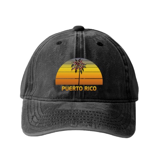 Puerto Rico Palm Tree Christmas Lights Family Washed Denim Baseball Caps