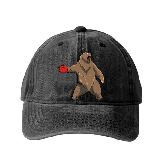 Disc Golf Grizzly Brown Bear Washed Denim Baseball Caps