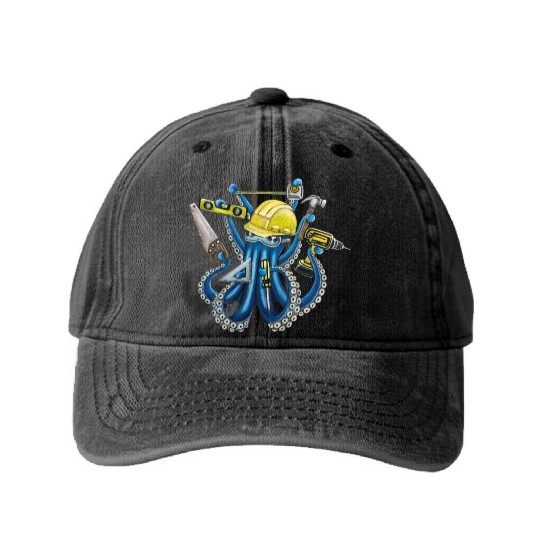 "Octo Builder" - Octopus contractor Washed Denim Baseball Caps