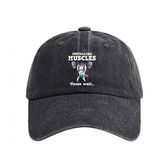 Unicorn Muscle Workout Fitness Training Sport Gym Washed Denim Baseball Caps