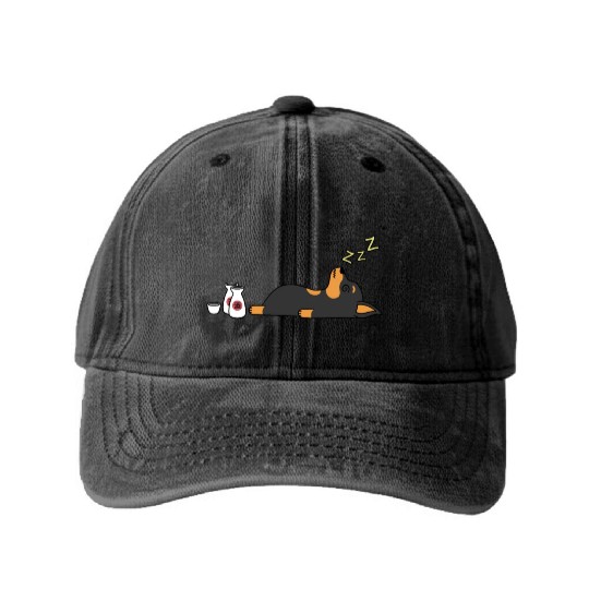 Miniature Pinscher Sake Drunk Washed Denim Baseball Caps