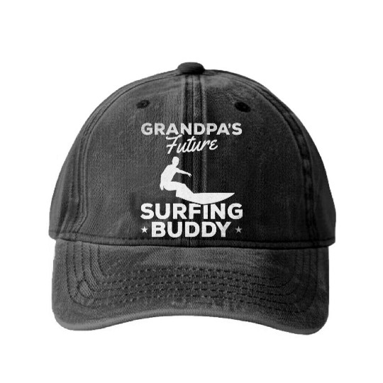 Grandpa's Future Surfing Buddy Surfer Baby Newborn Washed Denim Baseball Caps