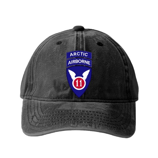 11th Airborne Division w Arctic Tab wo Txt X 300 Washed Denim Baseball Caps