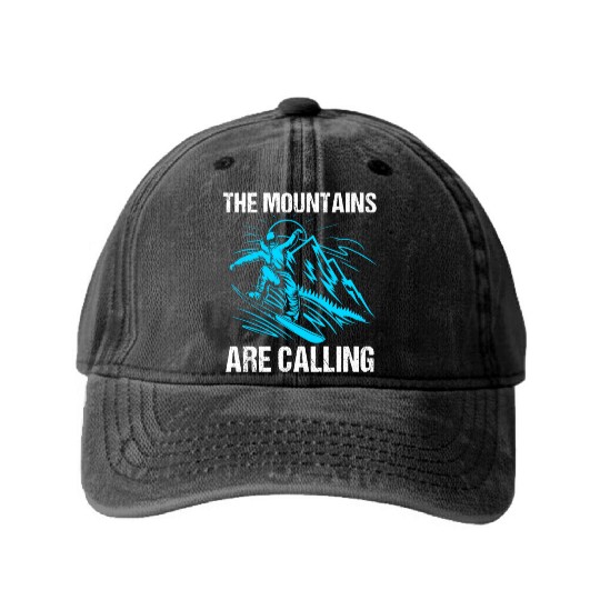 The Mountains Are Calling Funny Snowboarding Washed Denim Baseball Caps