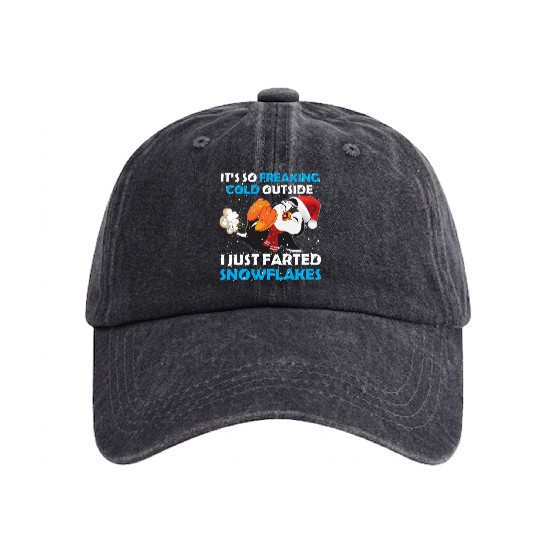 I Just Farted Snowflakes Funny Penguin Christmas Washed Denim Baseball Caps