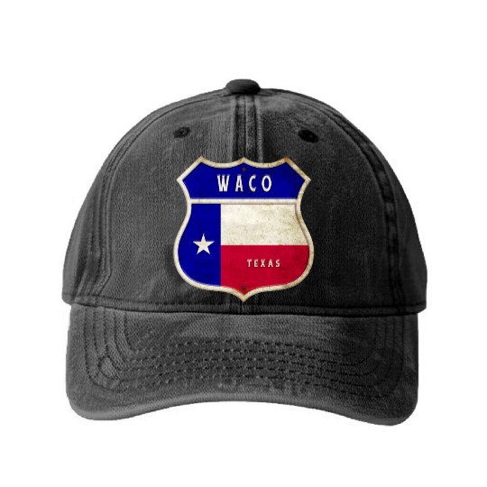 Waco Texas crest flags design Washed Denim Baseball Caps
