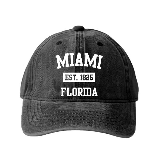 Miami Florida Established 1825 Washed Denim Baseball Caps