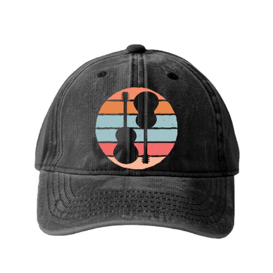 Ukulele and guitar in vintage design Washed Denim Baseball Caps