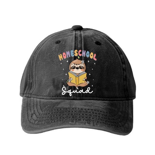 Homeschool Sloth Funny First Day Of School Washed Denim Baseball Caps